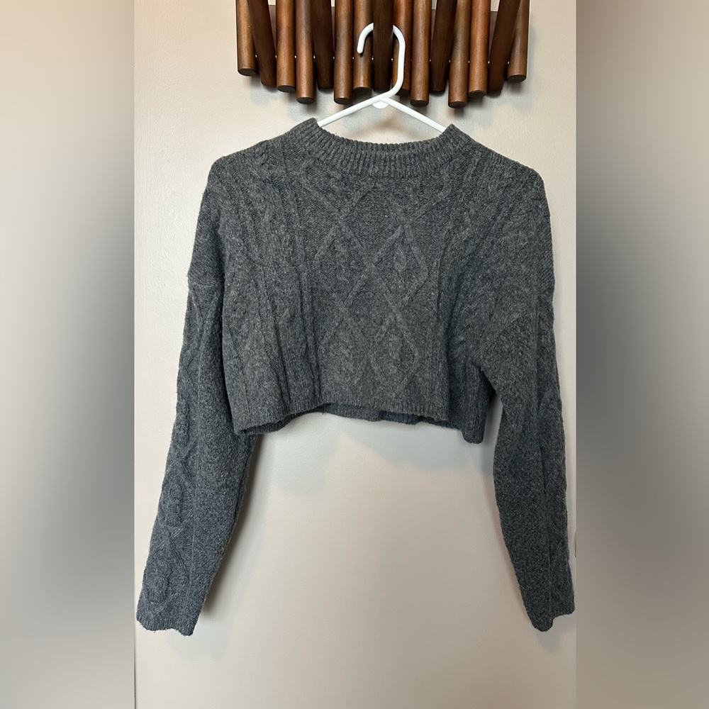 OAK + FORT Gray Cable Cropped Sweater + Skirt Set